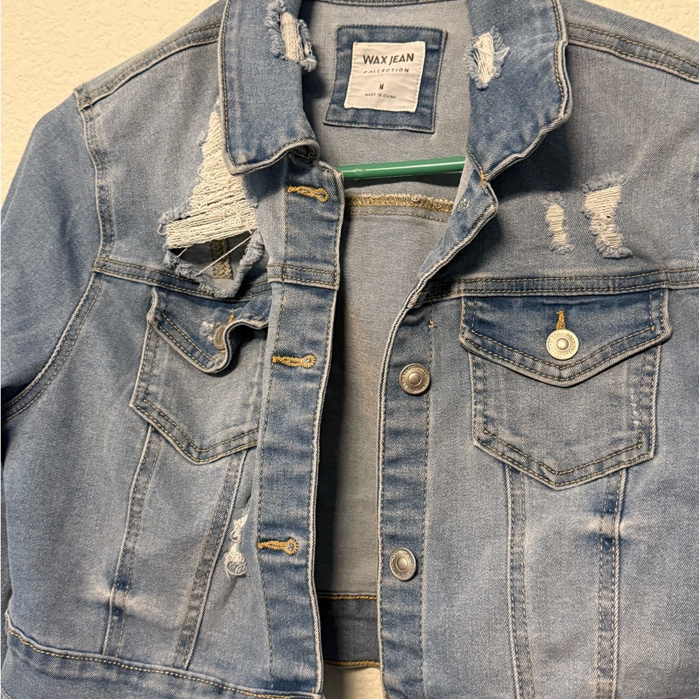 Light Blue Distressed Cropped Jacket - Picture 2 of 3
